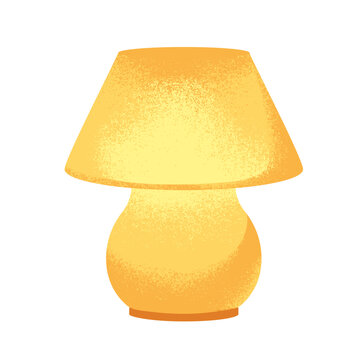 Bedside table lamp. Cozy night light decoration in modern retro style. Nightlight decor. Warm yellow accent illumination. Flat vector illustration isolated on white background