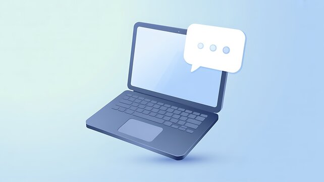 3d laptop computer with chat bubble icon