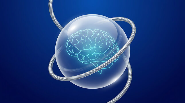 Artificial Intelligence Illustration of a Human Brain Inside a Glass
