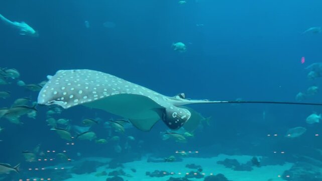 Spotted Eagle Ray Swimming in Aquarium Tank