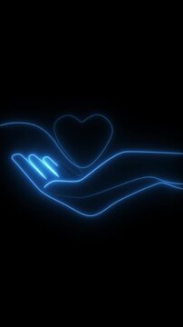 Animated self drawing of continuous line draw of hands holding heart on transferred background