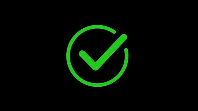 Green check mark in circle icon animation loop isolated on white background for approval and success concept