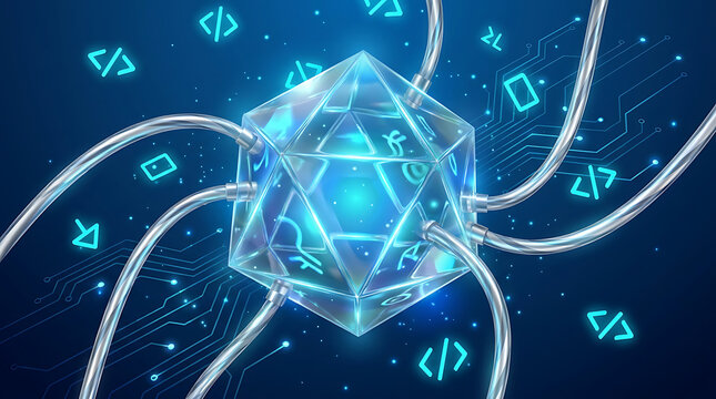 Glowing Data Core Illustration With Software Coding Symbols