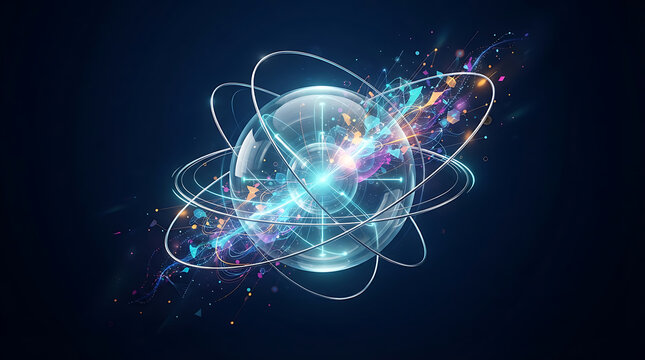 Abstract Quantum Physics Illustration Showing Atomic Energy Particles