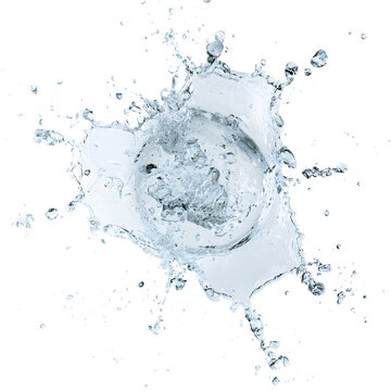 Dynamic splash of clear water creating a captivating pattern against a white background.