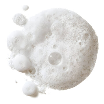 Close-up of white soap bubbles on a pure white background, creating a clean and refreshing atmosphere.