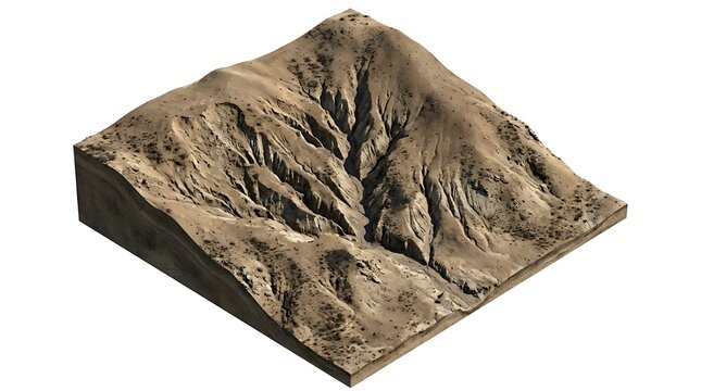 Detailed 3D Isometric View of a Barren Mountain Terrain Isolated on White Background