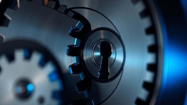 Brushed Titanium Gear and Mechanism Background for Cybersecurity and Data Privacy
