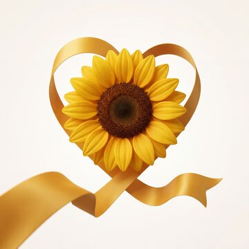 Girassol com fita amarela isolados com fundo branco para post setembro amarelo