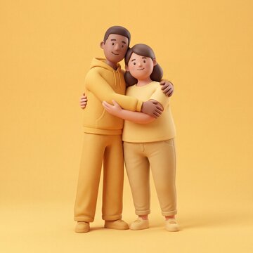 Jovens 3D abra&ccedil;ados representando o setembro amarelo