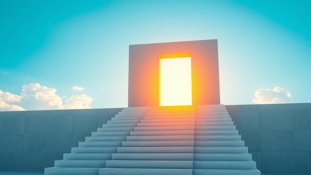 Minimalist Concrete Stairs to Sky Background for Business Growth and Success Concepts