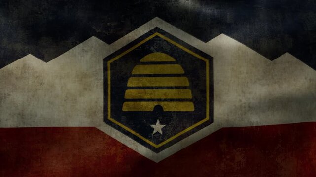 Utah state flag with textured fabric in a seamless looping animation
