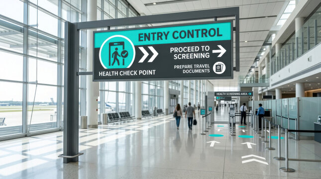 Airport Entry Control Health Check Point Proceed To Screening Prepare Travel Documents Directional
