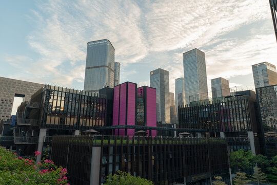 High-rise buildings in Qianhai Shenzhen at dusk