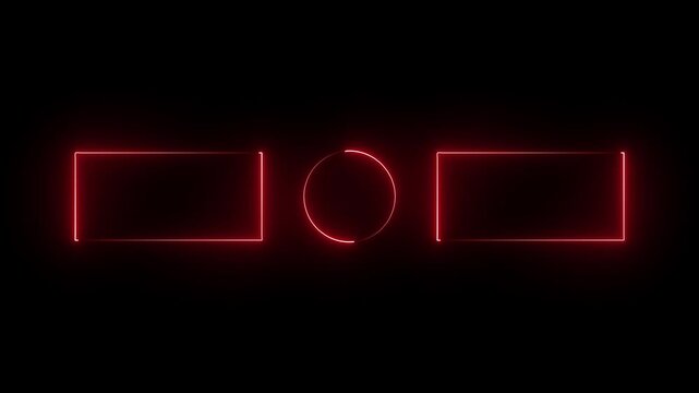 Glowing red Neon End Screen Animation Loop, Futuristic Video Outro Template with Rectangular Video Frames and Profile Circle Icon for Streaming Overlay, Content Creator Tech Motion Graphics.