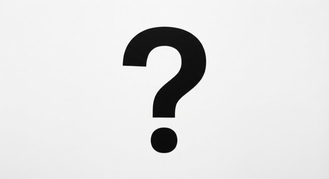 Gro&szlig;es, fettes, schwarzes Fragezeichen auf reinwei&szlig;em Hintergrund. Minimalistisches Grafikdesign