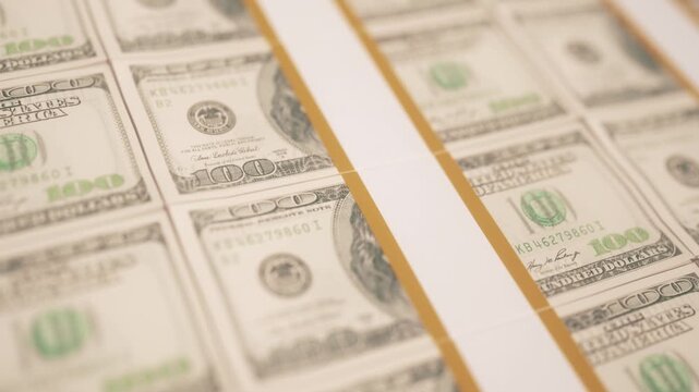 Cinematic Money Background With Stacks of Cash and Shallow Depth
