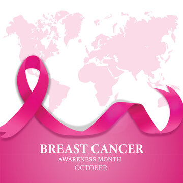 Breast Cancer Awareness Month Ribbon and World Map Illustration