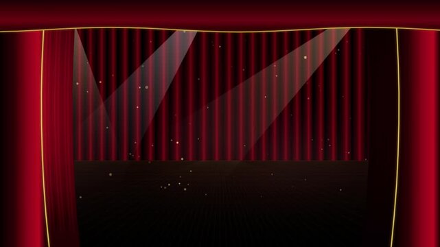 Red theater stage curtain vector background. Empty scene with spotlights