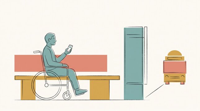 Wheelchair user checking a smartphone at an airport