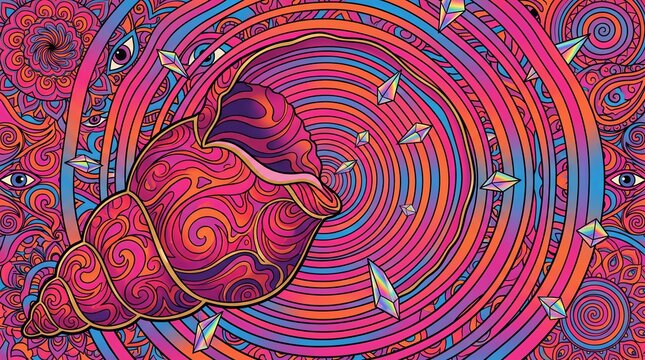Psychedelic seashell spiraling into an optical illusion