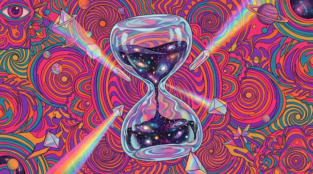 Cosmic hourglass floating in a psychedelic universe