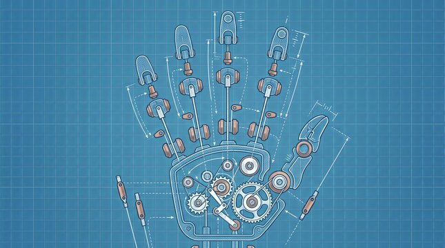 Engineering breakdown of a robotic hand with gear-driven finger joints