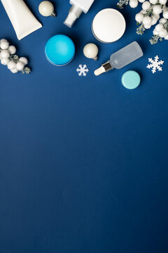 Winter cosmetic products. Beauty skin care for winter season.
