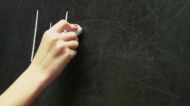 Child making simple mistake on chalk board
