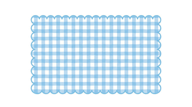 Light blue gingham rectangular frame with scalloped edges featuring a soft artistic checkered textile pattern isolated on transparent background