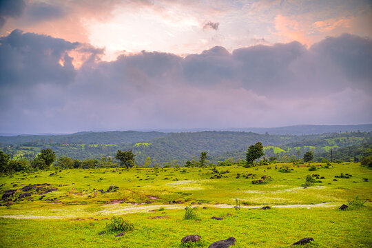 Landscape during monsoon season at western ghats of Maharashtra.