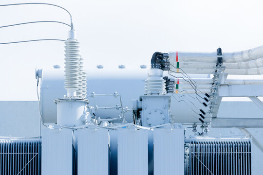 High voltage transformer components mounted on substation