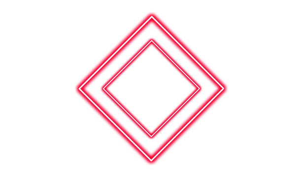 Red neon diamond frame shape isolated on transparent background
