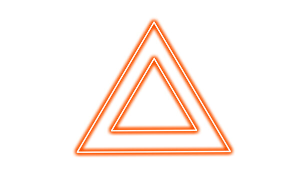 Red neon glowing triangle isolated on white isolated on transparent background
