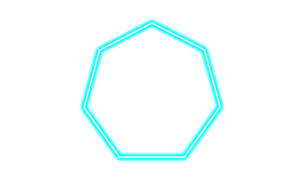 Neon blue heptagon shape isolated on white isolated on transparent background