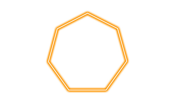 Orange glowing neon heptagon shape isolated on white isolated on transparent background