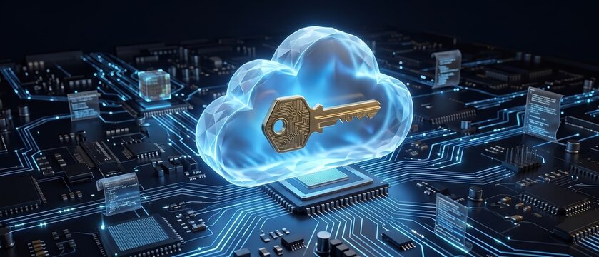 Digital Cloud Security Key on Circuit Board