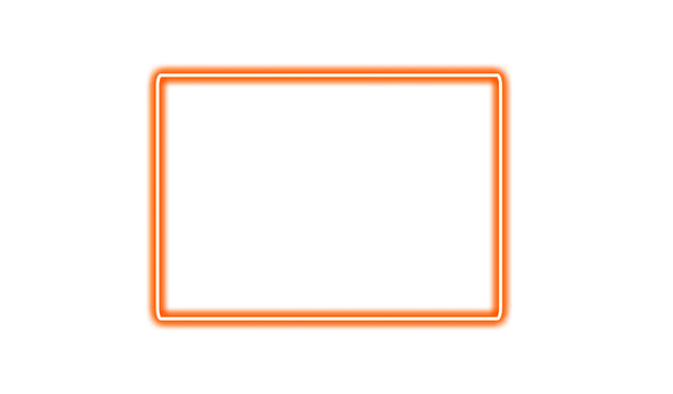 Orange glowing neon rectangle border isolated on transparent background