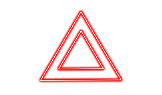 Red neon triangle warning sign isolated on transparent background