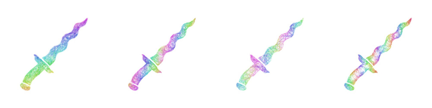 Rainbow sketch kris dagger icon design set