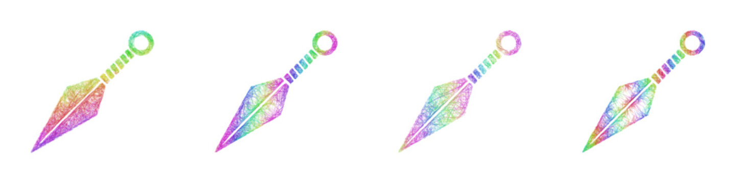 Multicolor sketch kunai icon design set