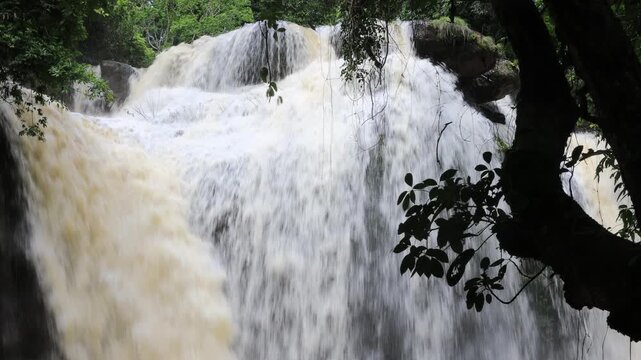 The beautiful nature backdrop of the Haew Narok waterfall in Khao Yai National Park is a stunning feature of the forest and a popular destination for tourists.