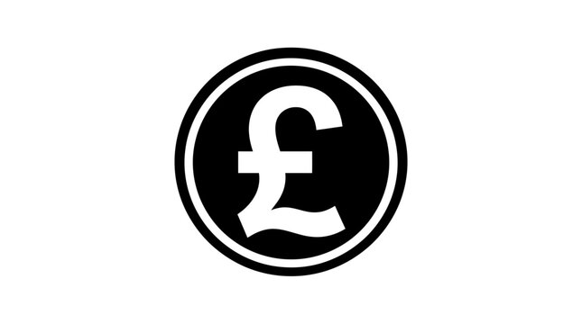 Bold British pound sterling currency symbol inside a circular black and white flat graphic icon