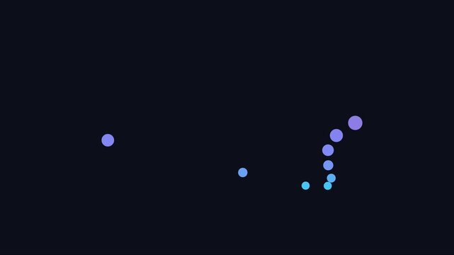 Abstract motion with colorful gradient dots moving on dark animation 4k background, motion gradient circles