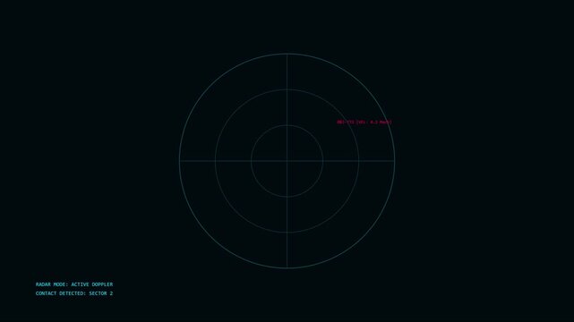 Digital radar screen interface with active doppler scanning and target detection hud overlay animation 4k