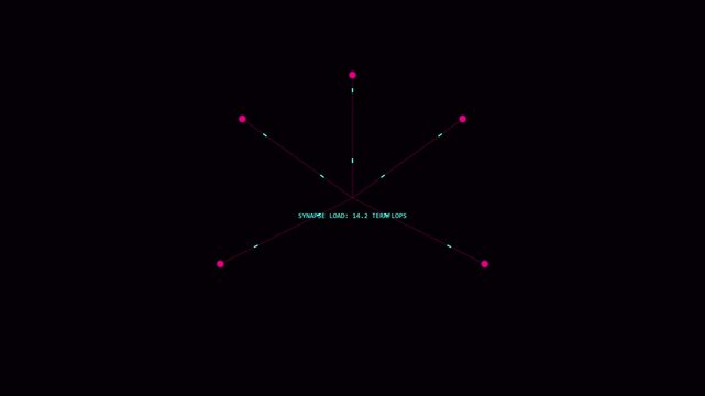 Futuristic synapse load interface with digital data nodes and network connection lines animation 4k teraflops
