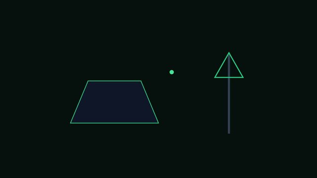Minimalist geometric shape animation with moving triangle and trapezoid on dark 4k background shapes