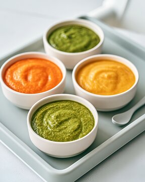 Baby Food Pur&eacute;e Bowls in Colorful Vegetable Flavors