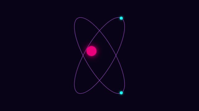 Neon atom model animation with rotating electrons, scientific concept of atomic structure and quantum physics motion 4k