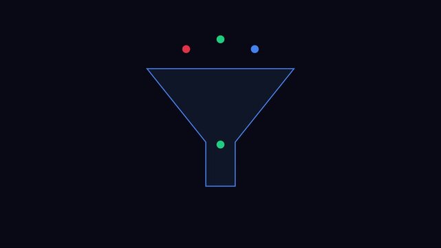 Sales funnel conversion concept with animated dots moving through marketing pipeline animation 4k lead generation